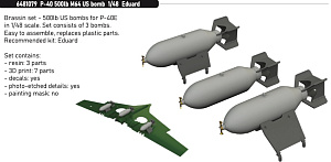 Additions (3D resin printing) 1/48 Curtiss P-40E Warhawk 500lb M64 US bombs 1/48 (designed to be used with Eduard kits)