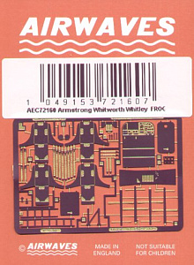 Photo Etching Kit 1/72 Armstrong-Whitworth Whitley (designed to be used with Chematic, FROG, Intech, Maquette, Modelcraft, Novo and PYS etc kits)