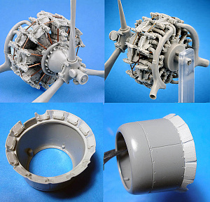 Additions (cast) 1/48 TBD-1 Devastator Engine, Manifold and Hood Skirt (GWH) (Vector) 