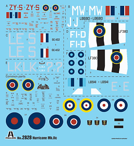 Model kit 1/48 Hawker Hurricane MK.IIC SUPER DECALS SHEET FOR 6 VERSION (Italeri)