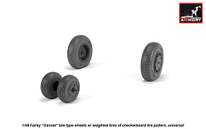 Additions (3D resin printing) 1/48 Fairey Gannet late type wheels with weighted tires of checkerboard Tyre/Tire pattern (designed to be used with Classic Airframe and Dynavector kits)[Airfix AS.1/AS.4]