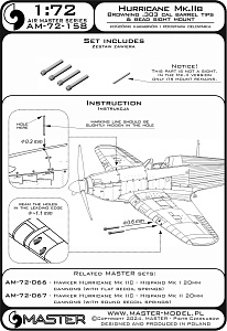 Aircraft detailing sets (brass) 1/72 Hawker Hurricane Mk.IIb - Browning .303 cal barrel tips & bead sight mount 