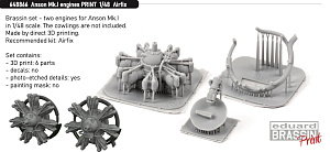 Additions (3D resin printing) 1/48 Avro Anson Mk.I engines (3D-Printed) (designed to be used with Airfix kits)