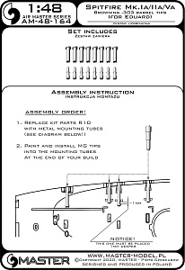 Aircraft detailing sets (brass) 1/48 Supermarine Spitfire Mk.Ia/Mk.IIa/Mk.Va - Browning .303 barrel tips (designed to be used with Eduard kits) 