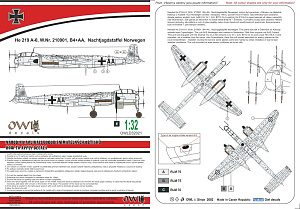 Decal 1/32 Heinkel He219A-0, (B4+AA, Nachtjagdstaffel Norwegen) (Owl Decals)