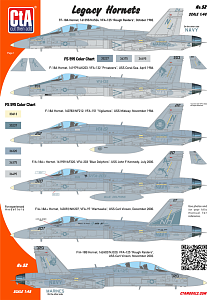 Decal 1/48 "Legacy Hornets" - McDonnell-Douglas TF-18A, F-18A, F-18A+, F/A-18B. (Cut then Add)