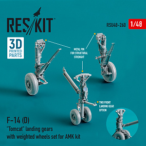 Additions (3D resin printing) 1/48 Grumman F-14D Tomcat landing gears with weighted wheels set (ResKit)