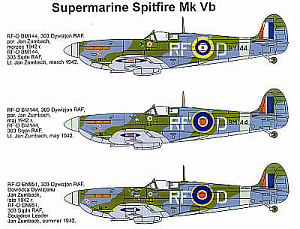 Decal 1/32 Supermarine Spitfire Mk.Vb (5) RM144 RF-D 303 Polish Sqn 3 versions' (Techmod)