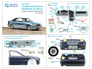 BMW 318i/320i E36 Sedan 3D-Printed & coloured Interior on decal paper (Hasegawa) (with metal sticker parts)