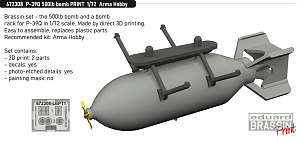 Additions (3D resin printing) 1/72 Bell P-39Q Airacobra 500lb bomb 3D-Printed (designed to be used with Arma Hobby kits)