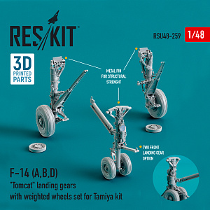 Additions (3D resin printing) 1/48 Grumman F-14A/F-14B/F-14D Tomcat metal pin strengthened landing gears with weighted wheels set (ResKit)