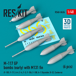 Additions (3D resin printing) 1/48 M-117 GP bombs (early) with M131 fin (6 pcs) (ResKit)