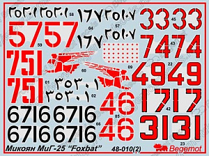 Decal 1/48 Mikoyan MiG-25 Foxbat. Markings for 23 aircraft from USSR (Begemot)