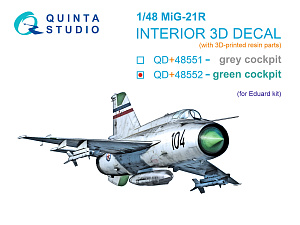 MiG-21R (green cockpit panels) 3D-Printed & coloured Interior on decal paper (Eduard) (with 3D-printed resin parts)