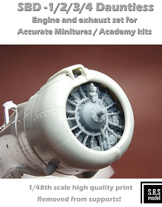 Additions (3D resin printing) 1/48 Douglas SBD Dauntless engine & exhaust set