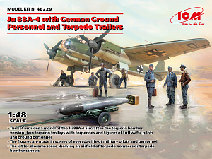Model kit 1/48 Junkers Ju-88A-4 with German Ground Personnel and Torpedo Trailers (ICM)
