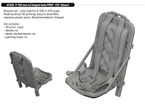 Additions (3D resin printing) 1/72 North-American P-51D Mustang seat with integral belts 3D-Printed 1/72 (designed to be used with Eduard kits)