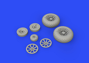 Additions (3D resin printing) 1/32 Curtiss P-40N Warhawk wheels with weighted tyre effect (designed to be used with Trumpeter kits) 