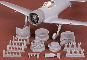 Additions (3D resin printing) 1/48 Marcel-Bloch MB.151C.1 & MB.152C.1 engine with cowling set (designed to be used with Dora Wings kits)