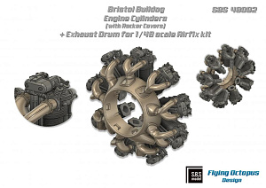 Additions (3D resin printing) 1/48 Bristol Bulldog engine upgrade set (with rocker covers) (designed to be used with Airfix kits)