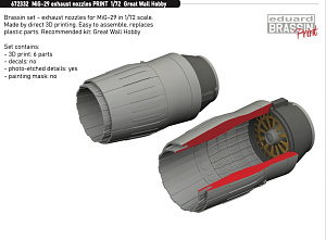 Additions (3D resin printing) 1/72 Mikoyan MiG-29 exhaust nozzles 3D-Printed (designed to be used with Great Wall Hobby kits) 