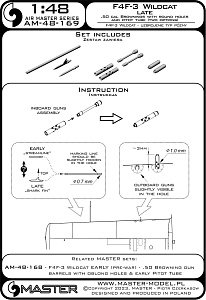 Aircraft detailing sets (brass) 1/48 Grumman F4F-3 Wildcat LATE - .50 Browning gun barrels with round holes & Pitot Tube (two options)