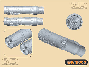 Additions (3D resin printing) 1/48 Turbo Jet Engine F100-PW-220/229 (2 sets) (Raymoco)