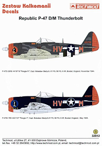 Decal 1/32  Republic P-47D/M 'Bubbletop' 61 FS/56 FG Boxted Capt Boleslaw Gladych (Techmod)