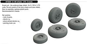 Additions (3D resin printing) 1/72 Lockheed C-130H Hercules wheels with weighted tyre effect (designed to be used with Zvezda kits) 