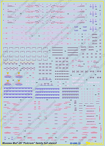 Decal 1/32 Mikoyan MiG-29 'Fulcrum' stencil 1/32, full decal set for aircraft and armament (Begemot)