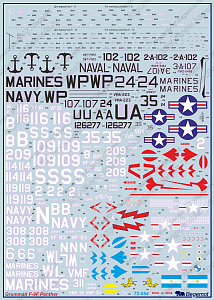 Decal 1/72 Grumman F9F Panther 12 marking variations of F9F Panther from US NAVY and MARINES aviation and Argentinian naval aviation (Begemot)