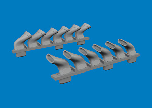 Additions (3D resin printing) 1/72 Supermarine Spitfire Mk.V six-stacks exhaust fishtail 3D-Printed 1/72 (designed to be used with Eduard kits)