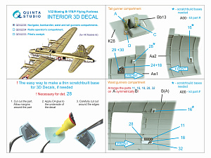 Boeing B-17E/F Navigator, bombardier, waist and tail gunners compartments. 3D-Printed & coloured Interior (HK models)