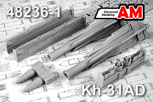 Additions (3D resin printing) 1/48 Aircraft guided missile Kh-31AD with launcher AKU-58 (Advanced Modeling) 