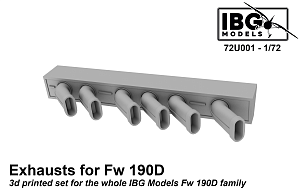 Additions (3D resin printing) 1/72 Exhausts for Focke-Wulf Fw-190D family (designed to be used with IBG Models kits) 