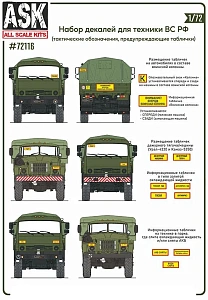 Decal 1/72 A set of decals for military equipment of the Armed Forces of the Russian Federation (plates, tactical unit designations) (ASK)