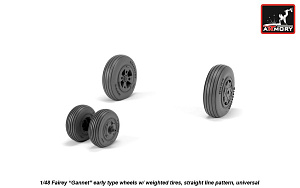 Additions (3D resin printing) 1/48  Fairey Gannet early type wheels with weighted tires of straight Tyre/Tire pattern (designed to be used with Classic Airframe and Dynavector kits)[Airfix AS.1/AS.4]