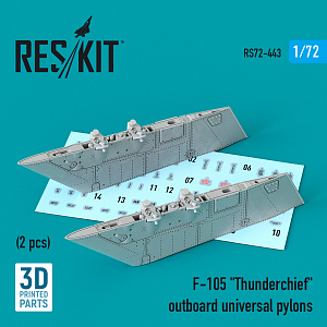 Additions (3D resin printing) 1/72 Republic F-105D/F-105G Thunderchief outboard universal pylons (2 pcs) (ResKit)