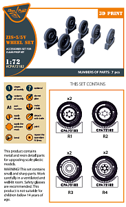 Additions (3D resin printing) 1/72 Soviet ZiS-5V wheel set (designed to be used with Clear Prop Models kits)[ZiS-5]