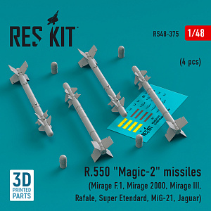 Additions (3D resin printing) 1/48 R.550 Magic-2 missiles (4 pcs) (ResKit)