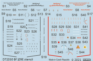 Decal 1/72 Bf 109E stencils (SP.HOB./TAM/AIRF)