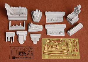 Additions (3D resin printing) 1/48 Mikoyan MiG-21F-13 cockpit set with etched parts (designed to be used with Trumpeter kits)