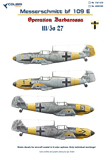 Decal 1/48 Bf-109 E III/JG 27 (Operation Barbarossa) (Colibri Decals)