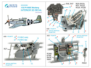 P-51B/P-51C Mustang 3D-Printed & coloured Interior on decal paper (Eduard)