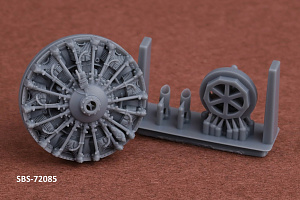 Additions (3D resin printing) 1/72 Finnish Brewster B-239 Buffalo engine & exhaust set (designed to be used with Hasegawa and Hobby 2000 kits)