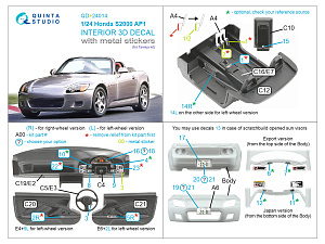 Honda S2000 AP1  3D-Printed & coloured Interior on decal paper (Tamiya) (with metal sticker parts)