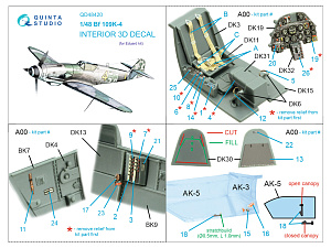 Bf 109K-4 3D-Printed & coloured Interior on decal paper (Eduard)