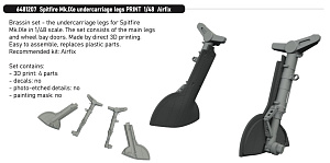 Additions (3D resin printing) 1/48 Supermarine Spitfire Mk.IXe undercarriage legs 3D-printed 1/48 (designed to be used with Airfix kits)