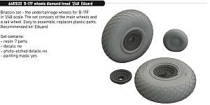 Additions (3D resin printing) 1/48 Boeing B-17F Flying Fortress wheels diamond tread 1/48 (designed to be used with Eduard kits)