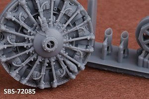 Additions (3D resin printing) 1/72 Finnish Brewster B-239 Buffalo engine & exhaust set (designed to be used with Hasegawa and Hobby 2000 kits)